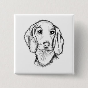 Dachshund Drawn Sketch Black Puppy Dog Button