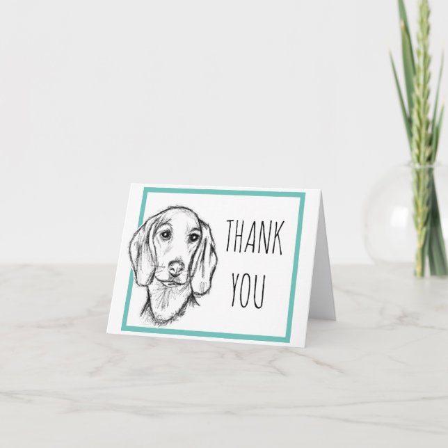 Dachshund Drawn Sketch Black Puppy Dog Dankeskarte (Vorderseite)