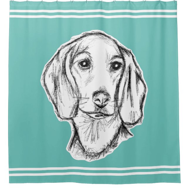 Dachshund Drawn Sketch Black Puppy Dog Duschvorhang (Vorderseite)