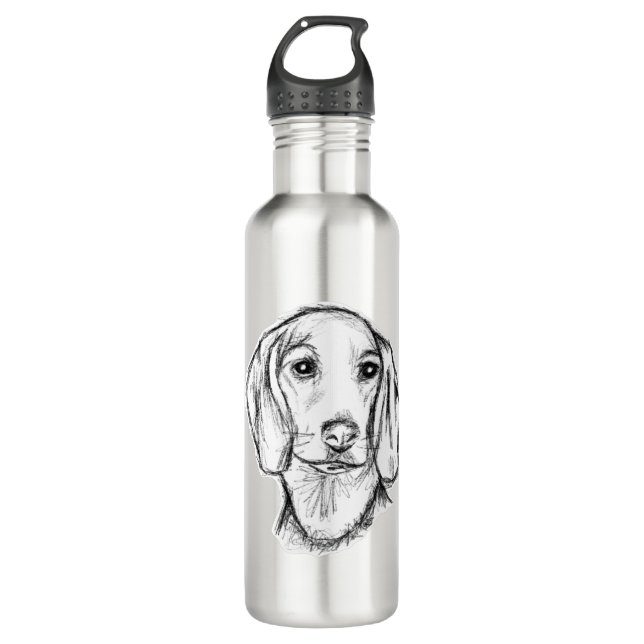 Dachshund Drawn Sketch Black Puppy Dog Edelstahlflasche (Vorderseite)
