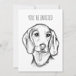 Dachshund Drawn Sketch Black Puppy Dog Einladung