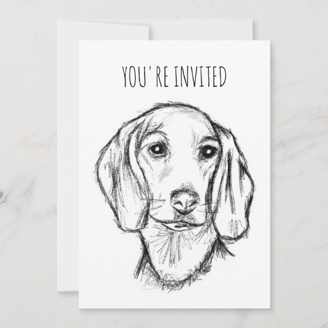 Dachshund Drawn Sketch Black Puppy Dog Einladung (Vorderseite)