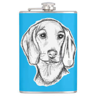 Dachshund Drawn Sketch Black Puppy Dog Flachmann