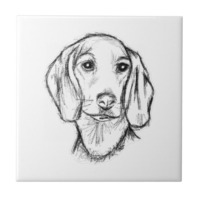 Dachshund Drawn Sketch Black Puppy Dog Fliese (Vorderseite)