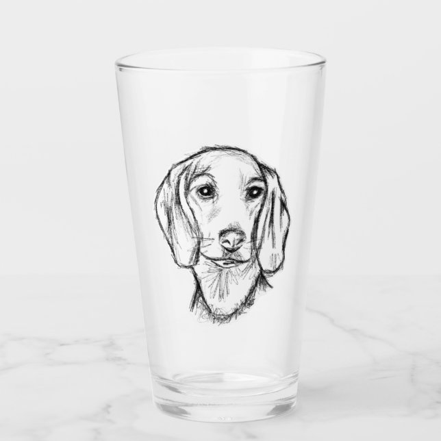 Dachshund Drawn Sketch Black Puppy Dog Glas (Vorderseite)