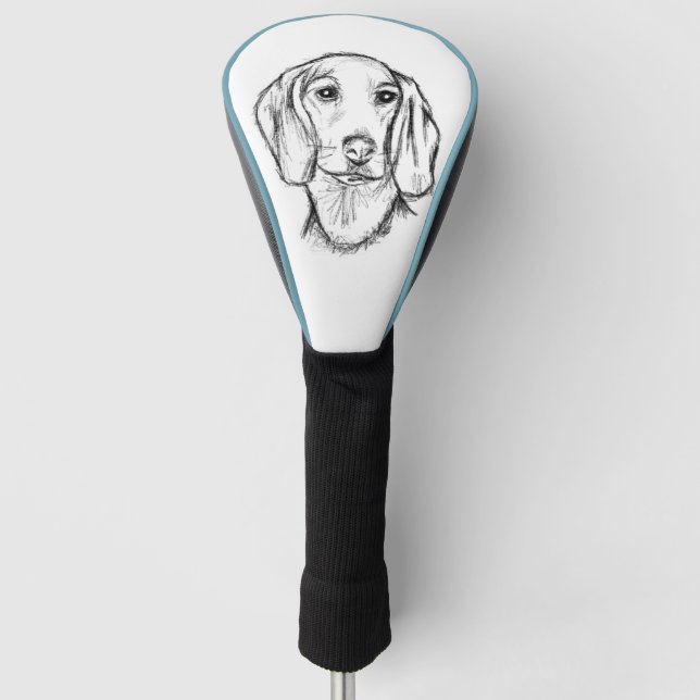 Dachshund Drawn Sketch Black Puppy Dog Golf Headcover (Vorderseite)