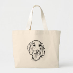Dachshund Drawn Sketch Black Puppy Dog Jumbo Stoffbeutel