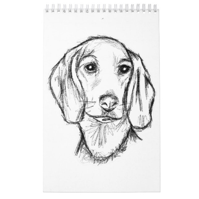 Dachshund Drawn Sketch Black Puppy Dog Kalender (Titelbild)