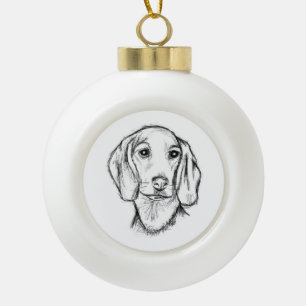 Dachshund Drawn Sketch Black Puppy Dog Keramik Kugel-Ornament