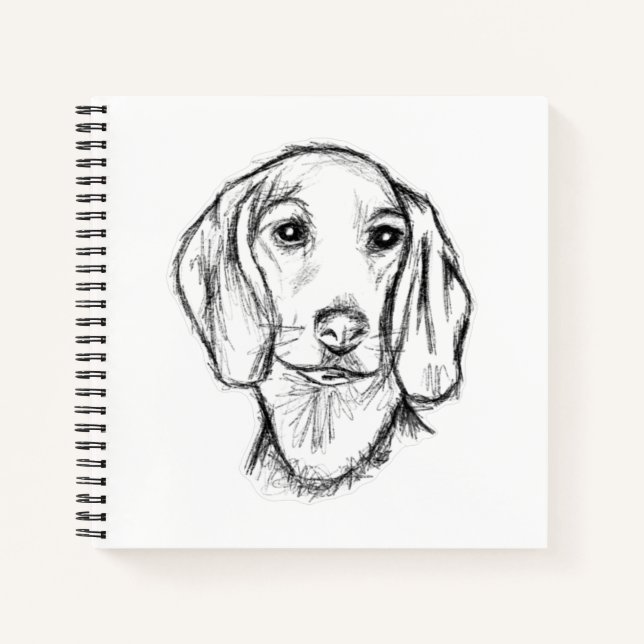 Dachshund Drawn Sketch Black Puppy Dog Notizbuch (Vorderseite)