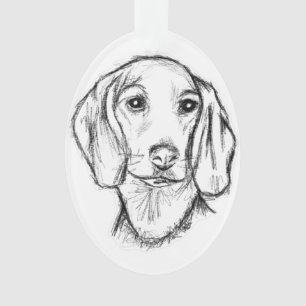 Dachshund Drawn Sketch Black Puppy Dog Ornament