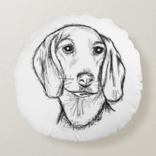 Dachshund Drawn Sketch Black Puppy Dog Rundes Kissen