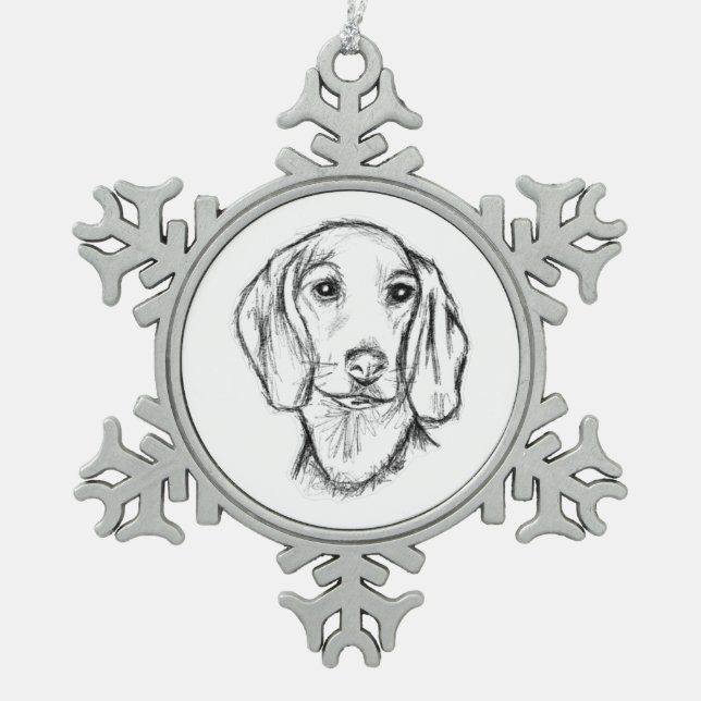 Dachshund Drawn Sketch Black Puppy Dog Schneeflocken Zinn-Ornament (Vorderseite)