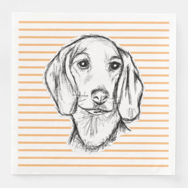Dachshund Drawn Sketch Black Puppy Dog Serviette (Vorderseite)