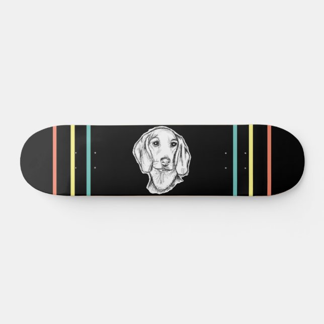 Dachshund Drawn Sketch Black Puppy Dog Skateboard (Horizontal)
