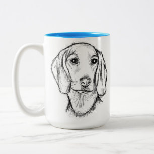 Dachshund Drawn Sketch Black Puppy Dog Zweifarbige Tasse