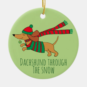 Dachshund durch den Schnee Kreis-Ornament Keramikornament