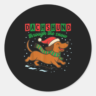 Dachshund Durch Den Schnee Lustiges Weihnachten Wi Runder Aufkleber
