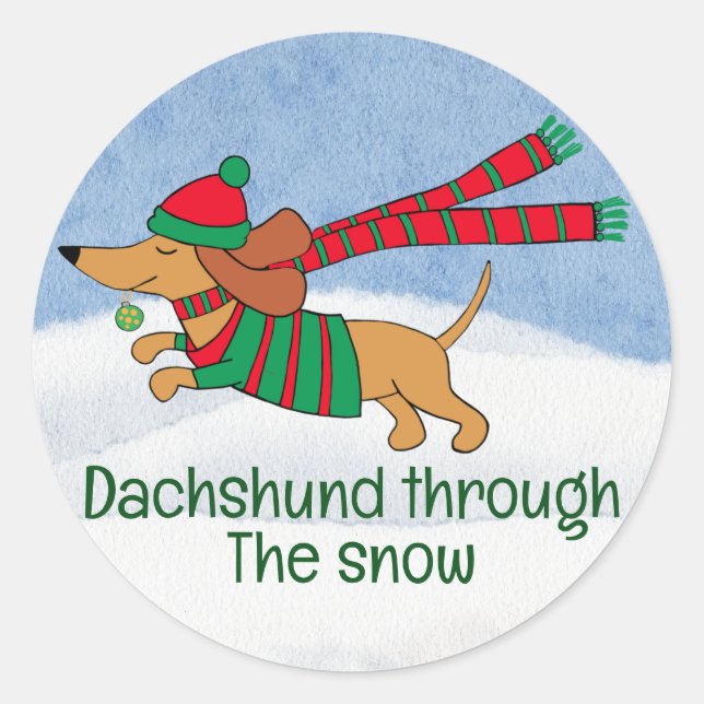 Dachshund durch den Schnee Sticker (Vorderseite)