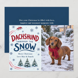 Dachshund durch den Schnee Weihnachtsfoto Feiertagskarte