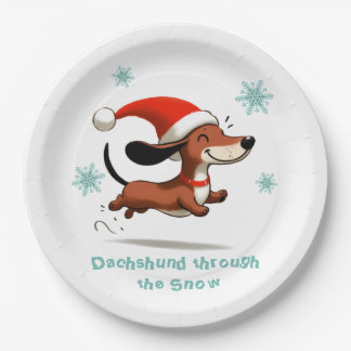 Dachshund durch den Schnee Welpenhund Weihnachten Pappteller