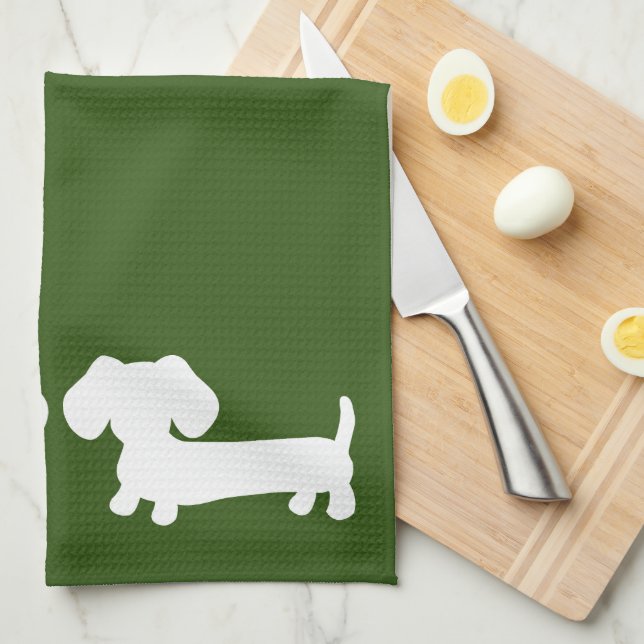 Dachshund Earthy Green Plat Serviette Wiener Chien (Quart Plié)