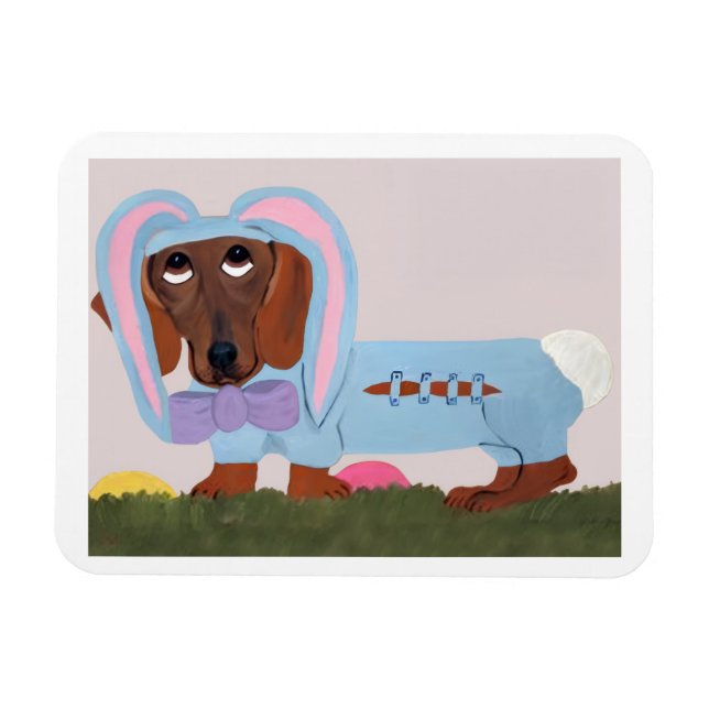 Dachshund Easter Bunny Card Magnet (Horizontal)