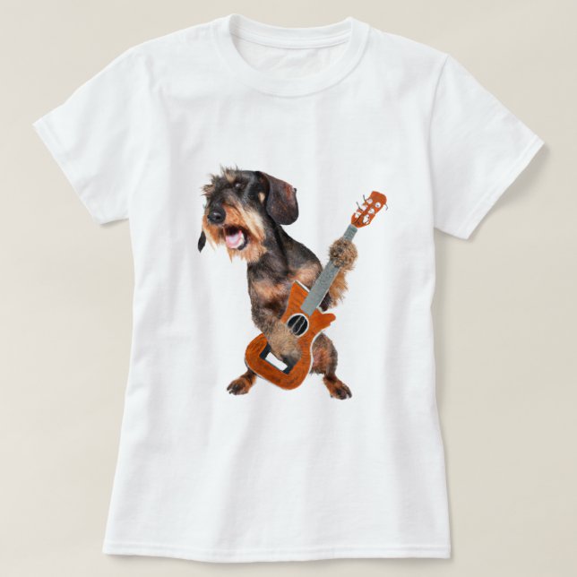 Dachshund en cheveux filaire Jouer T-shirt guitare (Design devant)