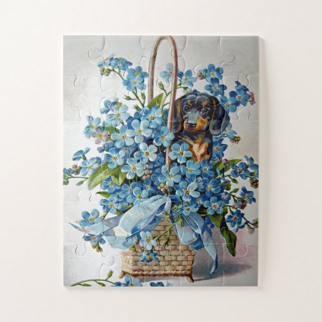 Dachshund et Forget-Me-Nots Jigsaw Puzzle (Vertical)
