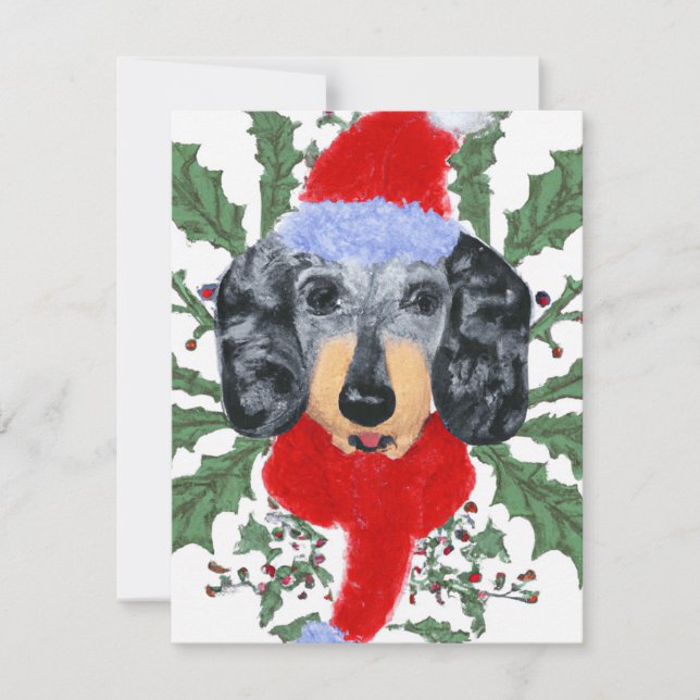 Dachshund festif dans une carte de Noël Wreath (Devant)
