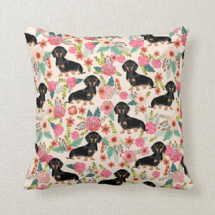 Dachshund florals imprimez un cadeau coussin pour