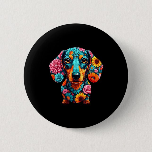 Dachshund Flower Funny Dog  Button (Vorderseite)