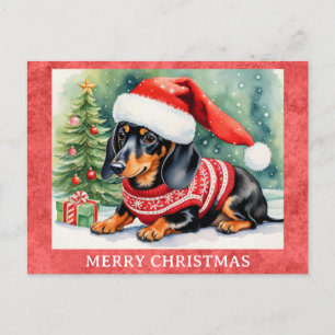 Dachshund Frohe Weihnachten Süßer Welpe Hund Postkarte
