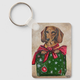 Dachshund-Geschenk-Hunde-Kunst-Weihnachts-Schlüsse Schlüsselanhänger