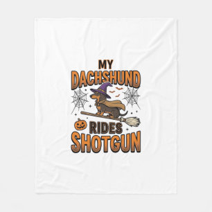 Dachshund Halloween Hexen Besen fährt Shotgun-Shir Fleecedecke