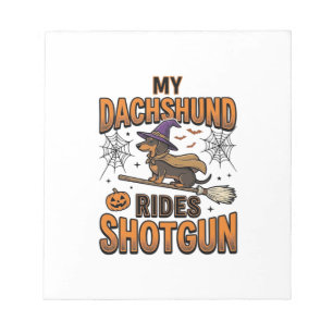 Dachshund Halloween Hexen Besen fährt Shotgun T-Sh Notizblock