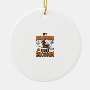 Dachshund Halloween Hexenbesen fährt Shotgun-Shirt Keramik Ornament