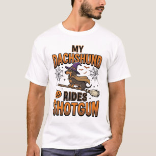 Dachshund Halloween Hexenbesen fährt Shotgun-Shirt T-Shirt