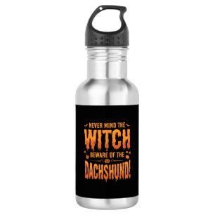 Dachshund Halloween Hexenwarnung Typografie Vecto Edelstahlflasche