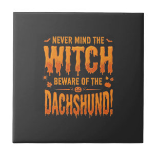 Dachshund Halloween Hexenwarnung Typografie Vecto Fliese