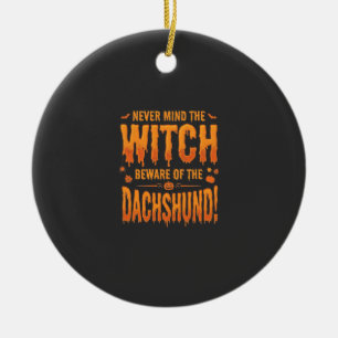 Dachshund Halloween Hexenwarnung Typografie Vecto Keramik Ornament