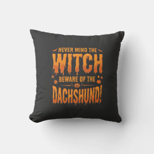 Dachshund Halloween Hexenwarnung Typografie Vecto Kissen