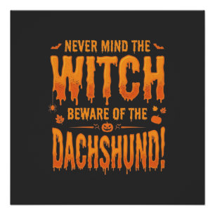 Dachshund Halloween Hexenwarnung Typografie Vecto Poster