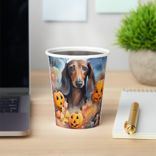 Dachshund Halloween mit Kürbissen Gruselig Pappbecher