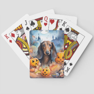 Dachshund Halloween With Pumpkins Scary Spielkarten