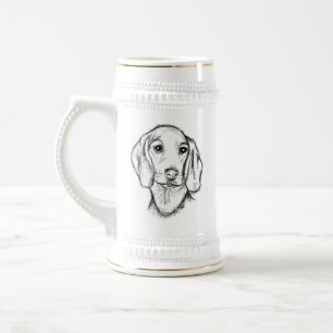 Dachshund handgezeichnete Skizze schwarz weiß Welp Bierglas