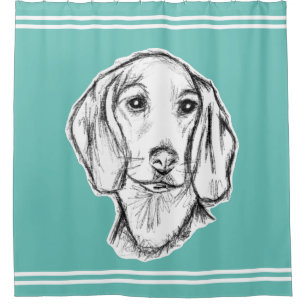 Dachshund handgezeichnete Skizze schwarz weiß Welp Duschvorhang