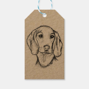 Dachshund handgezeichnete Skizze schwarz weiß Welp Geschenkanhänger