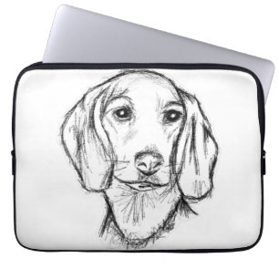 Dachshund handgezeichnete Skizze schwarz weiß Welp Laptopschutzhülle
