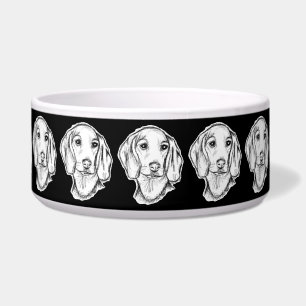Dachshund handgezeichnete Skizze schwarz weiß Welp Napf